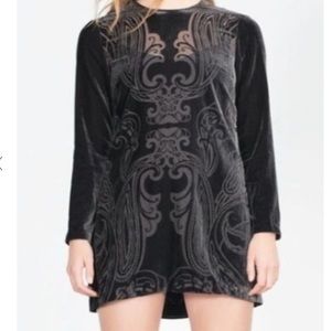 Zara Gray Long-sleeve Velvet Dress